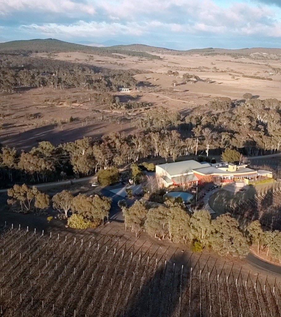 Aerial view of Contentious Character winery.